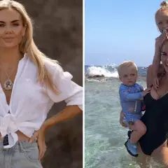 Emelie Walles njuter av en solig dag vid havet med sina barn.