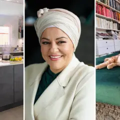 Zeina Mourtada i köket med citroner, en glad kvinna i hijab och en sovande katt.