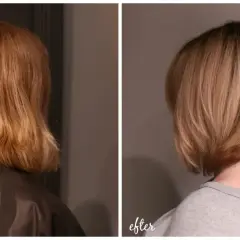 Före och efter-bilder på en kvinna som fått en snygg, kort frisyr. Trendiga korta frisyrer för kvinnor som ger en fräsch look.