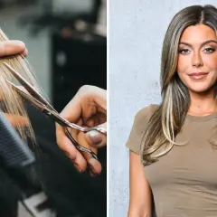 En frisör klipper blont hår, en kvinna med blont hår ler. Frågan är hur ofta ska man klippa sig för att hålla håret friskt.