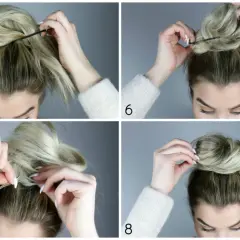 Skapa en elegant knut. Steg 5-8 visar hur man formar och fäster håret för en perfekt sleek bun.