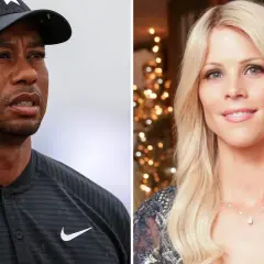 Tiger Woods och Elin Nordegren, en svensk före detta modell, i en bild som delats på mitten.