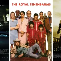 Tre filmaffischer: "Drive" med Ryan Gosling, "The Royal Tenenbaums" med en ensemblecast, och "Gladiator" med Russell Crowe. Perfekt för mysiga filmer.
