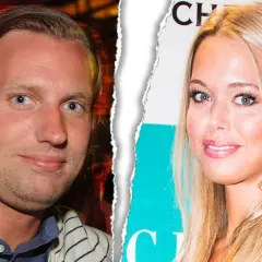 Nils Tham och en kvinna med blont hår, delade i mitten av en trasig bild.