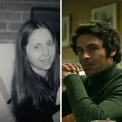 Bilden visar en jämförelse mellan verkliga foton och scener från filmen Ted Bundy.