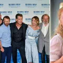 Skådespelarna från Mamma Mia! Here We Go Again samlade, med Meryl Streep som njuter av ett glas. Mamma mia 3!