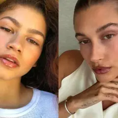 Två kvinnor med naturlig, fräsch clean girl makeup. Den ena med glansiga läppar och rosiga kinder, den andra med mjukt definierade drag.