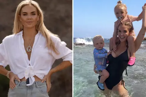 Emelie Walles njuter av en solig dag vid havet med sina barn.