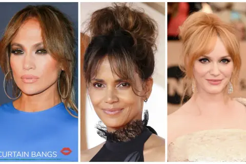 Tre kändisar visar hur man stylar curtain bangs: J.Lo, Halle Berry och Christina Hendricks.