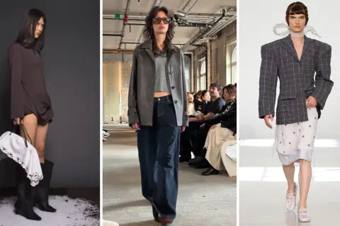Modeller visar upp en modern, minimalistisk copenhagen style med draperade klänningar, vida jeans och avantgardistiska kavajer.