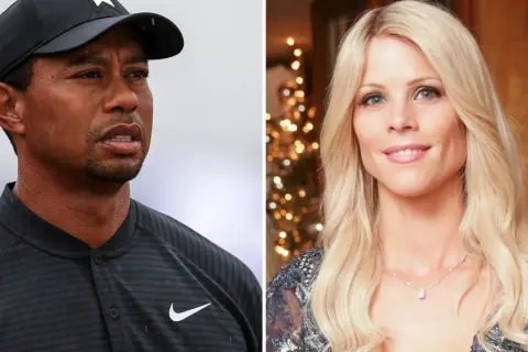 Tiger Woods och Elin Nordegren, en svensk före detta modell, i en bild som delats på mitten.