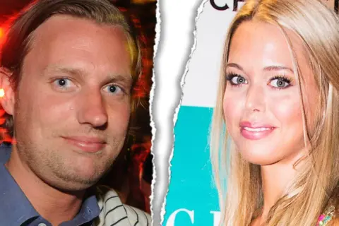 Nils Tham och en kvinna med blont hår, delade i mitten av en trasig bild.