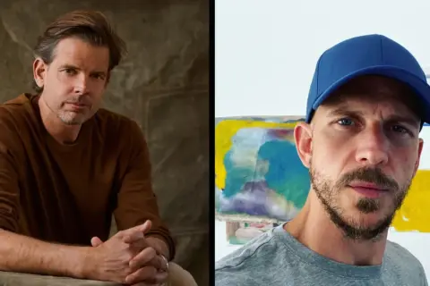 Två män, en i brun tröja, den andra med blå keps. Kanske huvudrollsinnehavare i en kommande "believe me movie"?