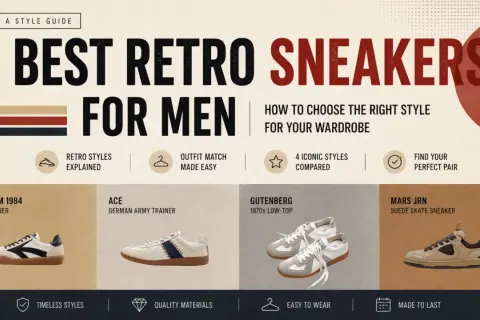 Guide till bästa retro sneakers för män. Jämför retro vs vintage stilar, från retro runners till 70-tals low-tops.