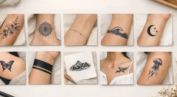 Små tatueringar med betydelse: en fjäril, våg, måne, blomma, manet och mer.