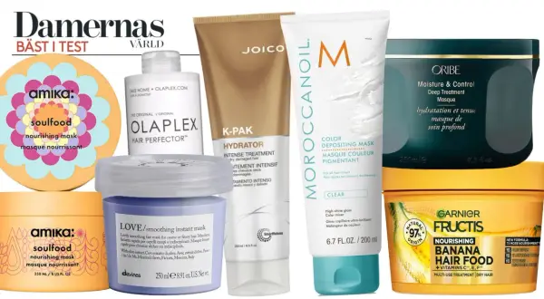 Här är en samling hårmasker för hemmabruk, inklusive märken som Amika, Olaplex, Joico, Moroccanoil, Oribe och Garnier Fructis.