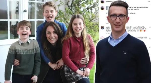 Kungahuset nya bilder: Prins William, Kate Middleton och deras barn George, Charlotte och Louis skrattar glatt utomhus.