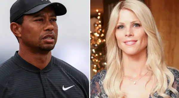 Tiger Woods och Elin Nordegren, en svensk före detta modell, i en bild som delats på mitten.