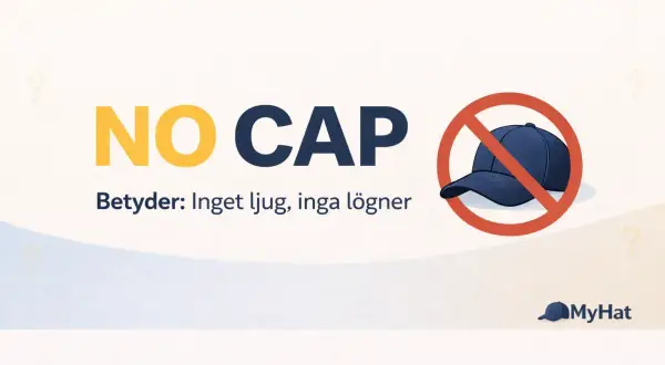 NO CAP" betyder: Inget lju, inga lögner. Bilden visar en keps med ett stopptecken över, vilket symboliserar ärlighet.