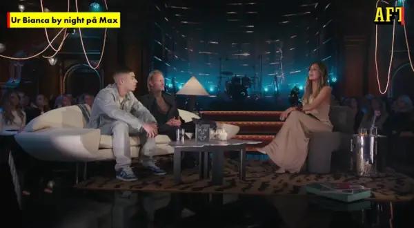Bianca by night på Max. Bianca Ingrosso intervjuar gäster i en talkshow-studio med publik.