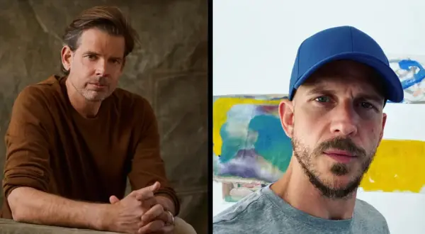 Två män, en i brun tröja, den andra med blå keps. Kanske huvudrollsinnehavare i en kommande "believe me movie"?