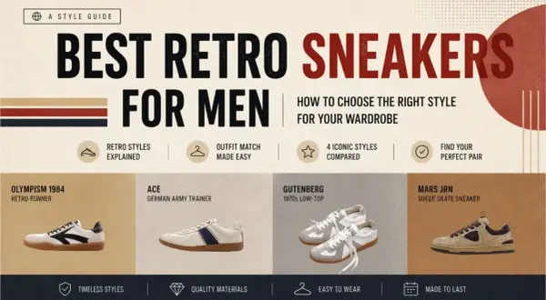 Guide till bästa retro sneakers för män. Jämför retro vs vintage stilar, från retro runners till 70-tals low-tops.