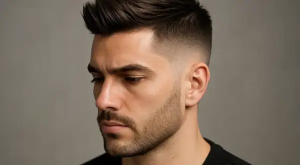 Man med snygg crop haircut och fade.