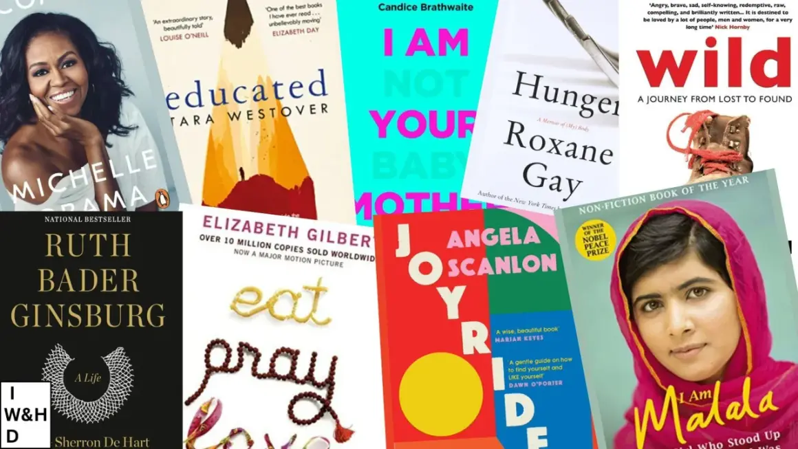 En samling omslag till **best biographies**, inklusive Michelle Obama, Ruth Bader Ginsburg och Malala Yousafzai.