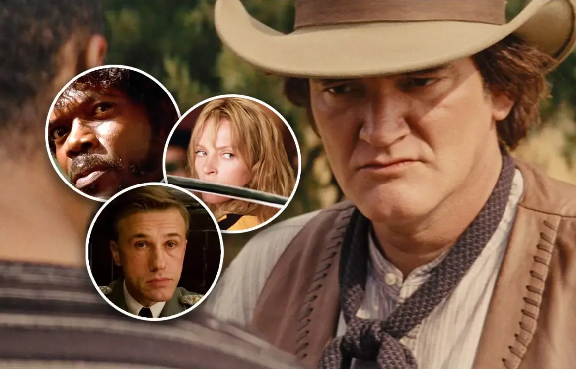 En filmisk Quentin-collage med Samuel L. Jackson, Uma Thurman och Christoph Waltz.
