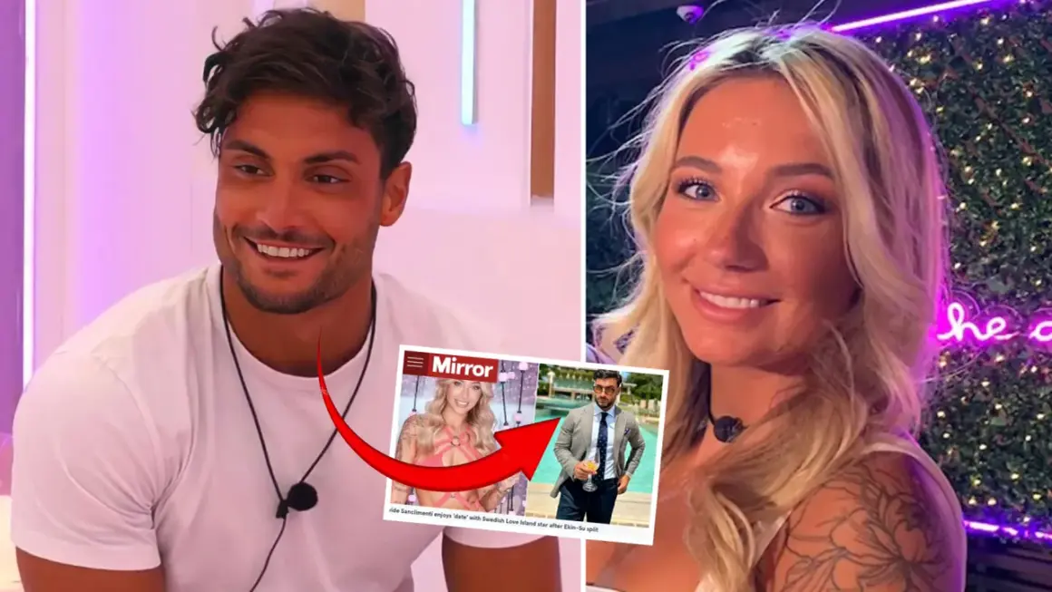 Davide från Love Island med en tidning som visar Nicci, en svensk Love Island-stjärna.