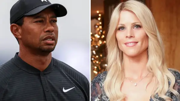 Tiger Woods och Elin Nordegren, en svensk före detta modell, i en bild som delats på mitten.