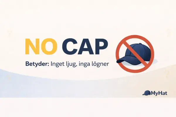 NO CAP" betyder: Inget lju, inga lögner. Bilden visar en keps med ett stopptecken över, vilket symboliserar ärlighet.