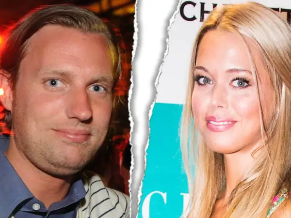 Nils Tham och en kvinna med blont hår, delade i mitten av en trasig bild.