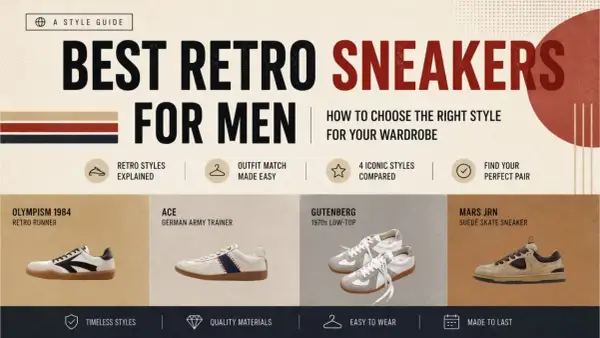 Guide till bästa retro sneakers för män. Jämför retro vs vintage stilar, från retro runners till 70-tals low-tops.